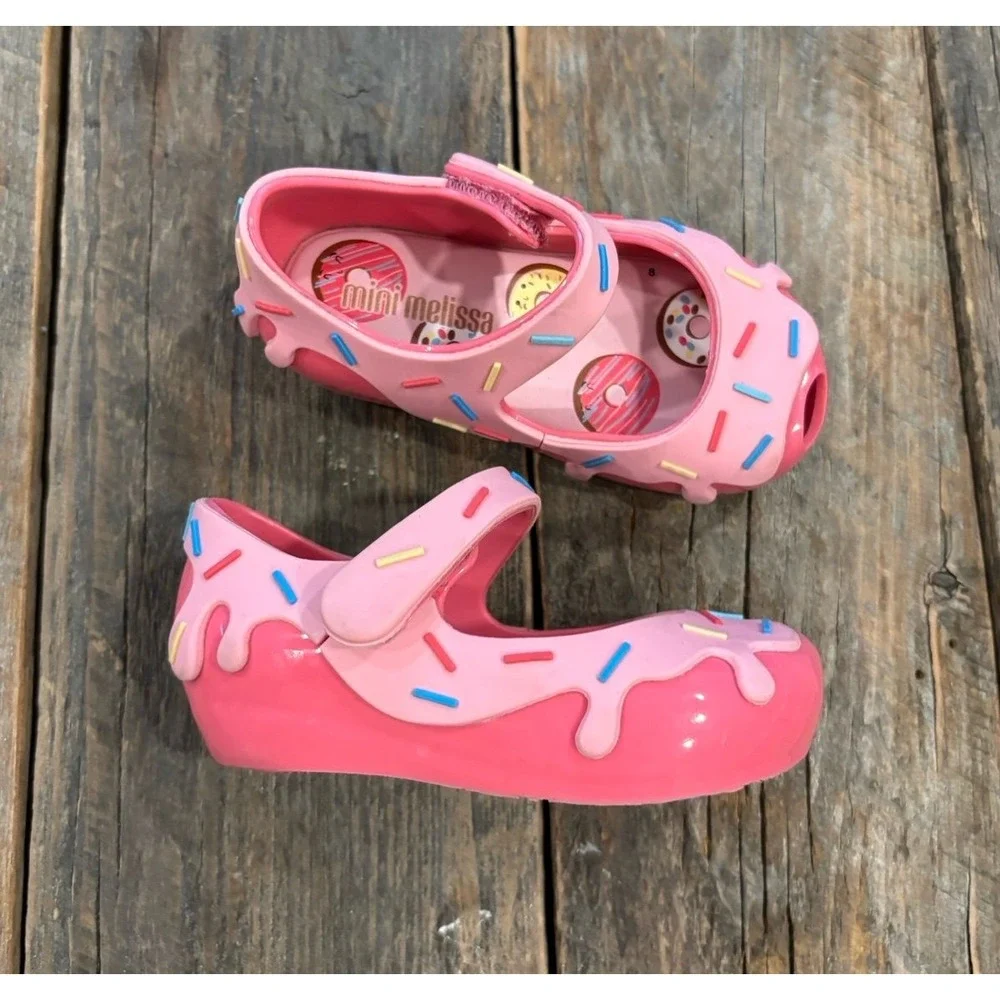 Mini Melissa‎ Pink Donut Sprinkle Jelly Shoes Mary Jane Flats Girls Size 5
